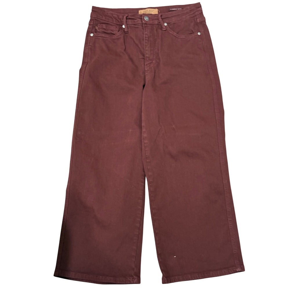 Judy Blue Wide Leg‎ Pants Womens 9/29 Burgundy Garment Dyed High Rise Cropped